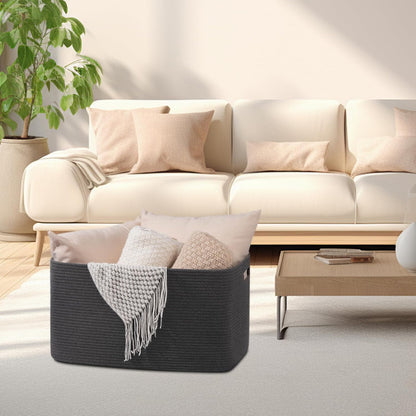 OIAHOMY 75L Large Woven Cotton Rope Storage Basket with Handle for Organizing Blanket and Toys for Living Room, Nursery, Brown Variegated 22”x17”x12”