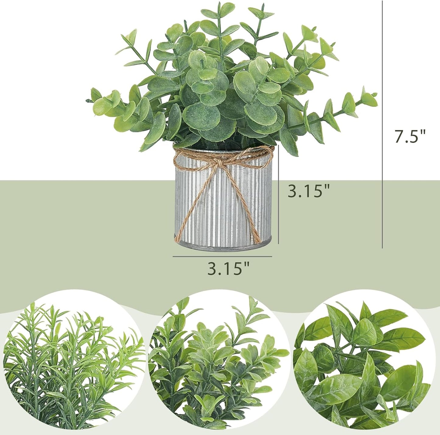 Mkono 4 Packs Small Fake Plants in Farmhouse Galvanized Pots Table Centerpiece Mini Potted Artificial Plants Faux Eucalyptus for Shelf Office Rustic Home Decor (White, Mini-6" H)