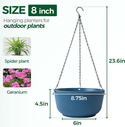 T4U 10 Inch Hanging Planters for Indoor Plants, 2 Pack White Self Watering Hanging Plant Pot, Hanging Pots Set with Drainage Hole & Plug & Chain with 3 Hooks for Garden Home Decor