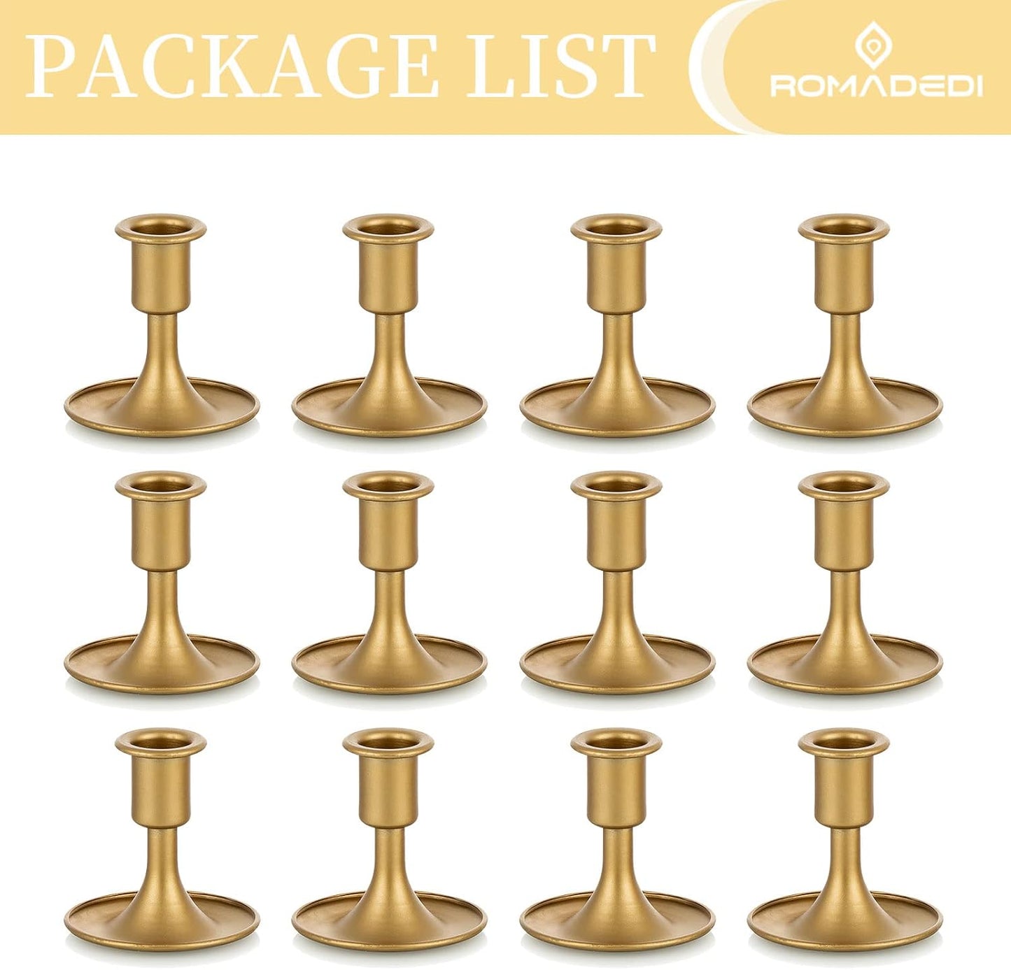 Candlestick Holders Taper Candle Holders, Romadedi Gold Candle Stick Candle Holder for Table Centerpiece, Wedding Reception, Festive Christmas Mantel Decoration or Home Decor, Set of 2