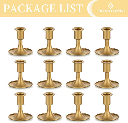 Candlestick Holders Taper Candle Holders, Romadedi Gold Candle Stick Candle Holder for Table Centerpiece, Wedding Reception, Festive Christmas Mantel Decoration or Home Decor, Set of 2