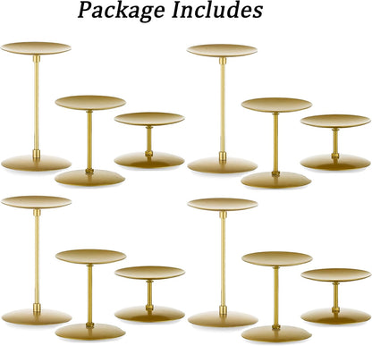 Pillar Candle Holders Candelabra Gold - Set of 12 Bulk Candle Stand Iron Plate Minimalism Modern Home Mantel Dinning Table Decorations Centerpiece for Wedding, Party, Housewarming, Events