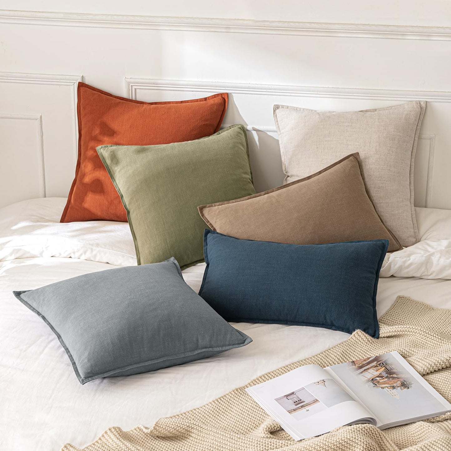 MIULEE Decorative Linen Euro Sham Pillow Covers 26x26 Cream White Boho Farmhouse Neutral Couch Throw Pillows for Bed Pack of 2 Accent Modern Pillowcase Sofa Livingroom Home Decor