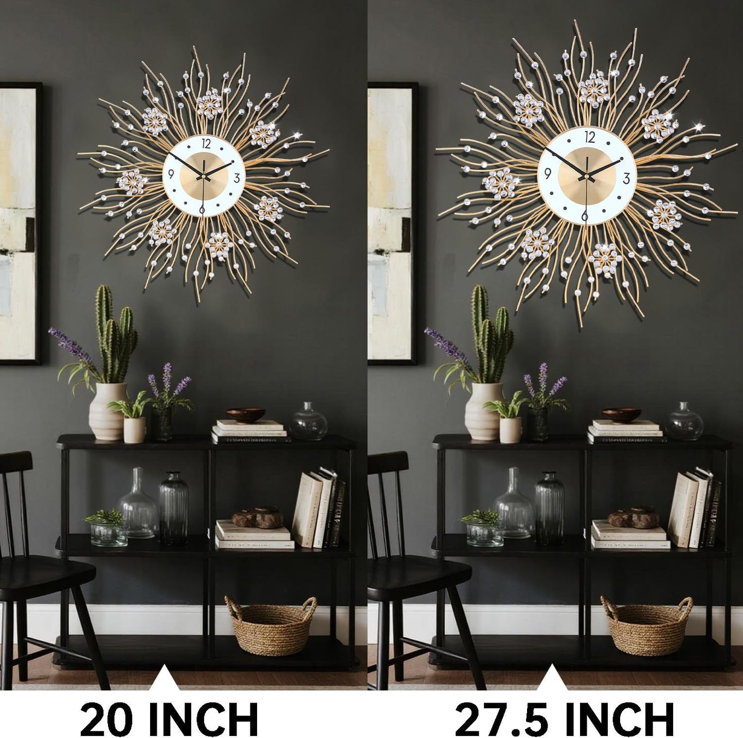 SIN&MI Large Wall Clocks, Silent Sunflower Shape Chic Decorative Wall Clock, Modern Non-Ticking Round Clock Dial Iron Metal Wall Clock for Living Room Decor Entrance Office Cafe 20 Inch