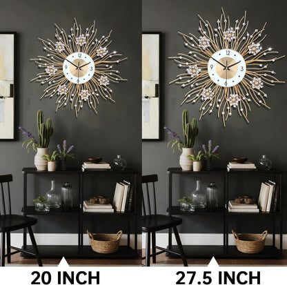 SIN&MI Large Wall Clocks, Silent Sunflower Shape Chic Decorative Wall Clock, Modern Non-Ticking Round Clock Dial Iron Metal Wall Clock for Living Room Decor Entrance Office Cafe 20 Inch