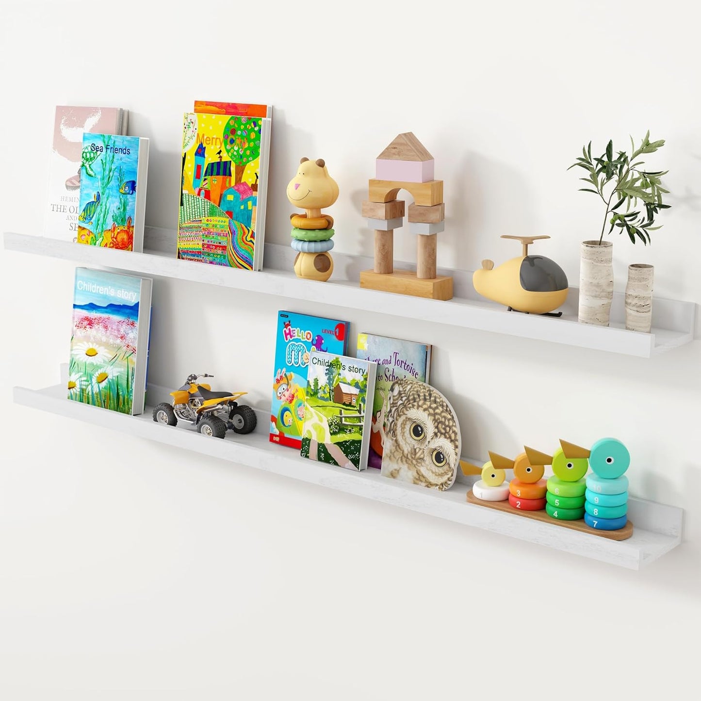 Axeman Oak Picture Ledge Shelf, 48 Inch Floating Shelves Set of 2, Solid Oak Wood Wall Shelves with Lip, Wall Decor Storage for Bedroom Living Room Bathroom Kitchen Nursery Photo Picture, Natural Oak