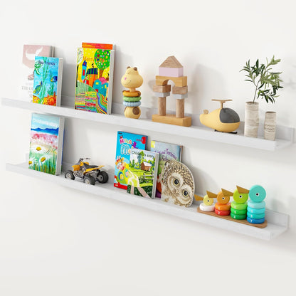 Axeman Oak Picture Ledge Shelf, 48 Inch Floating Shelves Set of 2, Solid Oak Wood Wall Shelves with Lip, Wall Decor Storage for Bedroom Living Room Bathroom Kitchen Nursery Photo Picture, Natural Oak