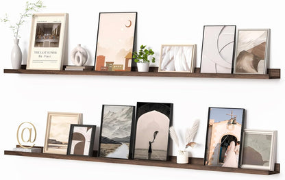 Heimlove Picture Ledge Shelf, Floating Shelves Set of 2, 24 Inches Picture Shelf for Wall with Ledge, Kids Bookshelf Wall Mounted for Living Room Bedroom Decor Books Photo Frames - White