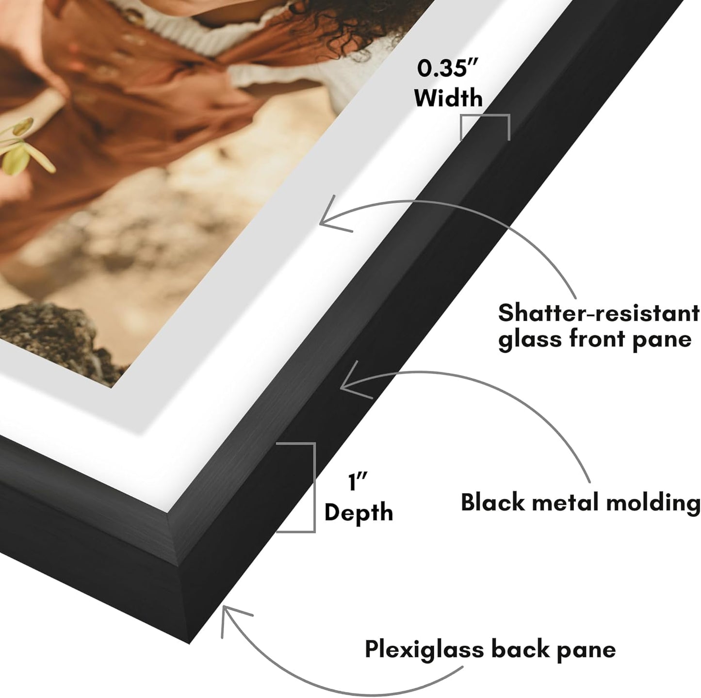 Americanflat Aluminum 11x14 Floating Picture Frame with Shatter-Resistant Glass - Use as 8x10 Picture Frame or Display 11x14 Photo - Signature Float Collection - Photo Frames for Wall Display - Black
