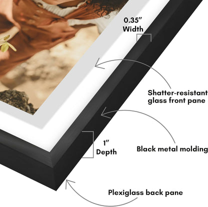 Americanflat Aluminum 11x14 Floating Picture Frame with Shatter-Resistant Glass - Use as 8x10 Picture Frame or Display 11x14 Photo - Signature Float Collection - Photo Frames for Wall Display - Black