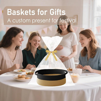 JMvicyroam Woven Basket,Small Rope Storage Bin with Handles & Ribbon Bag, Organizer for Shelves Closets,Gift Basket Empty for Birthday,Books,Dog Toys,White