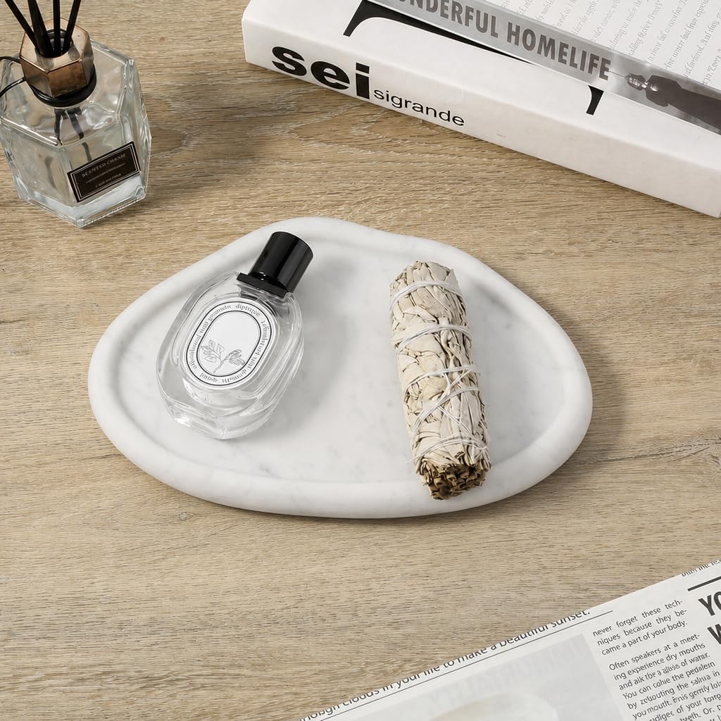 Koville Luxurious Natural Marble Vanity Tray, Cloud Shape Serving Stone Key Tray for Home Decor, 10" x 7" Marble Storage Trays for Bathroom, Stone Plate Holder for Perfume, Candle and Jewelry