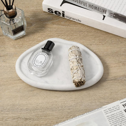Koville Luxurious Natural Marble Vanity Tray, Cloud Shape Serving Stone Key Tray for Home Decor, 10" x 7" Marble Storage Trays for Bathroom, Stone Plate Holder for Perfume, Candle and Jewelry