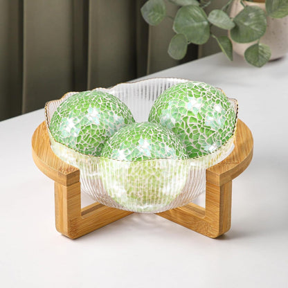 3Pcs Mosaic Glass Orbs Decorative Balls Set 8.5cm/3.35inch Blue Sphere Wedding Party Home Decor Table Centerpiece