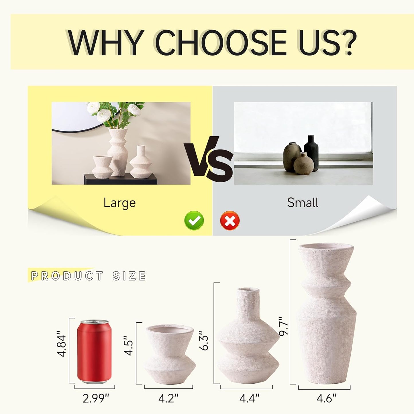 Ceramic Vase Home Table Decor - Flower Vase Set of 3 Living Room Kitchen Decorations Farmhouse Modern Rustic Vases Decorative Centerpiece for Shelf Bedroom Office Bathroom Dining Coffee Desk