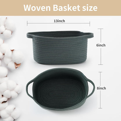 Happyiren Medium Woven Cotton Rope Basket with Handle Empty Decorative Gift Basket for Baby Shower, Graduation, Mother's Day, Nursery Storage 13" Dia x 8" W x 6" H