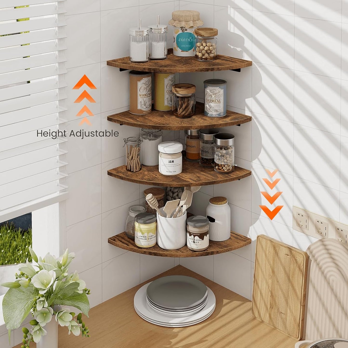 Homode Corner Wall Shelf, 12 in Wide Rounded Corner Shelf Floating, Set of 2 Wooden Hanging Corner Shelves with Wire Hole for Bathroom Living Room Office, White