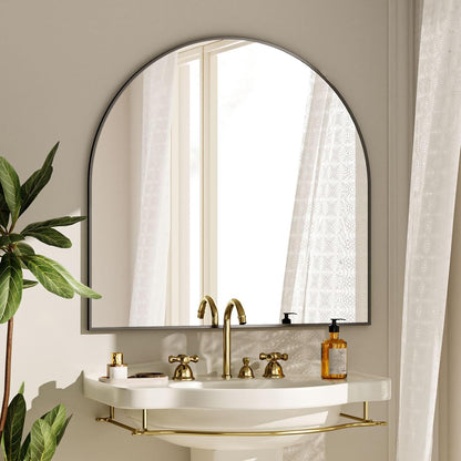 VooBang Arched Wall Mirror, 24 x 36 inch Arch Bathroom Mirror, Wall Mounted Vanity Mirror with Arch Metal Frame, Modern Bathroom Vanity Mirror for Bedroom, Living Room, Hanging or Leaning, Black