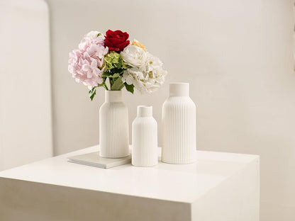 Bohemian White Ceramic Vase - for Pampas Grass, Mantel, Bookshelf, Entryway and Living Room Decor (White, 7in)
