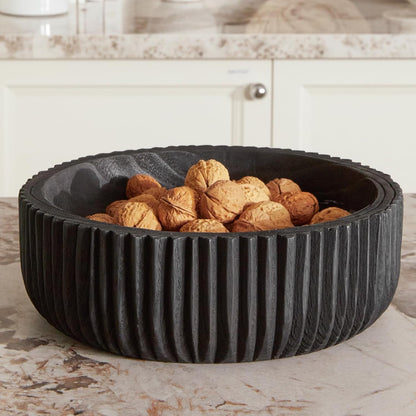 DN DECONATION Oak Wood Black Decorative Bowl-9.25x5.51 Inch Small Bowl for Entryway Key, Fruit, Candy with feet, Boho Farmhouse Home Decor for Dining Room, Coffee Table Centerpiece
