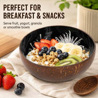 ChezMax Natural Coconut Bowl with Mother of Pearl Inlays - Key Bowl & Fruit Snack Holder (Blue-Gold)