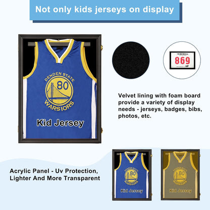 Large Lockable Jersey Frame Display Case Wall Mount, T-Shirt Shadow Box with Clear UV-Protective Acrylic, Hangers Linen Backing for Football, Basketball, Baseball