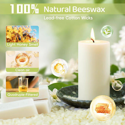 6 Pack Natural Beeswax Pillar Candles,100% Pure Beeswax Candles-210 Hours Long Burning,Organic Bees Wax Candles for Home,Emergency,Prayer,Parties,Unscented Dripless Smokeless Beeswax Candle Bulk 2x4in
