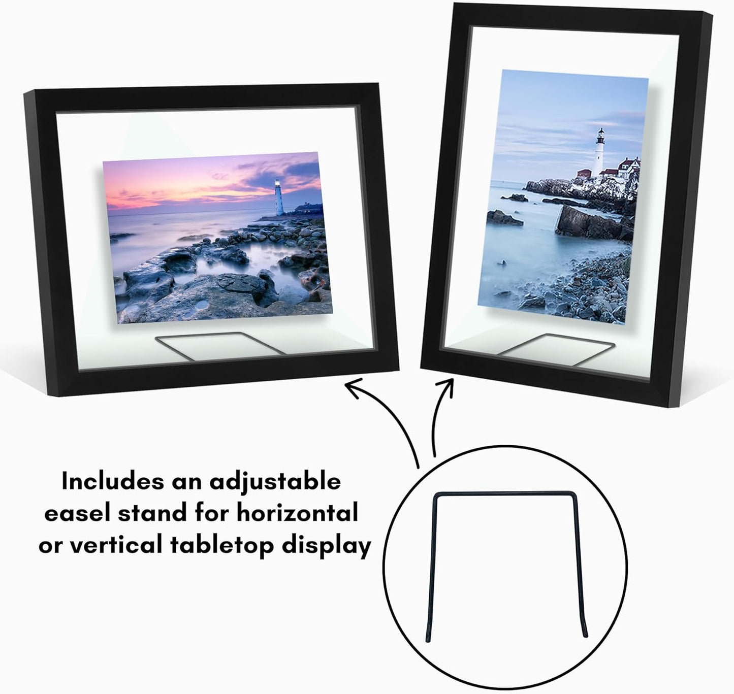 Americanflat 12x18 Floating Picture Frame with Polished Crystal-Clear Glass - Use as 8x10 Picture Frame or Display 5x7 Photo - Signature Float Collection - Photo Frames for Wall Display - Black