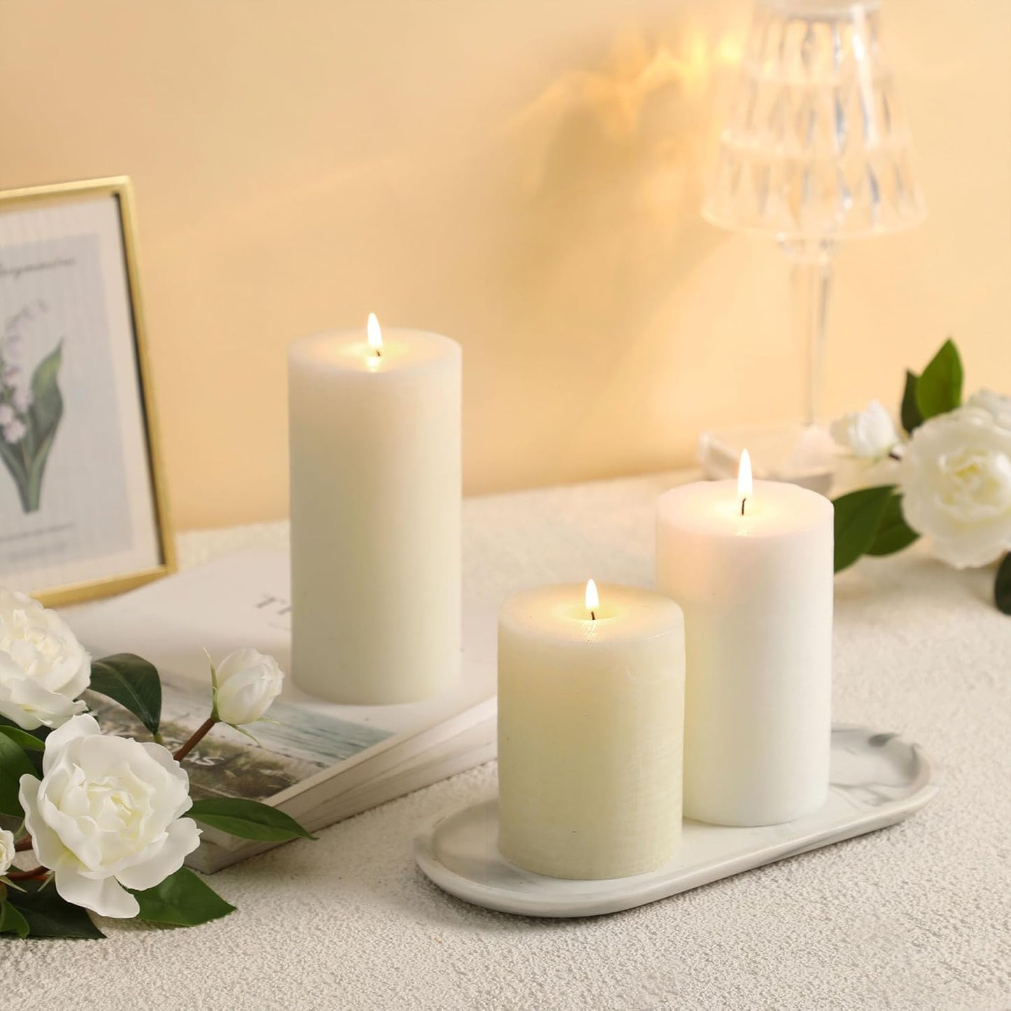 Sage Green Pillar Candles Set of 3 - Hand-Poured Unscented Candles,Smokeless Dripless Candles for Dinner Table and Home, Set of 3 in Different Sizes (3"x4", 3"x5", 3"x6")