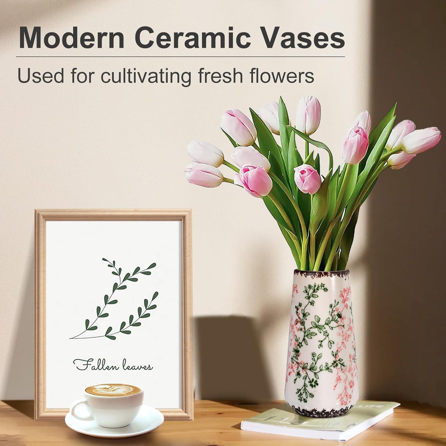 White Ceramic Vase, GUKJOB Small Cute Flower Vase for Pampas Grass, Home, Living Room, Dining Table, Farmhouse, Office Decor, Bedroom, Table, and Kitchen Shelf (White)