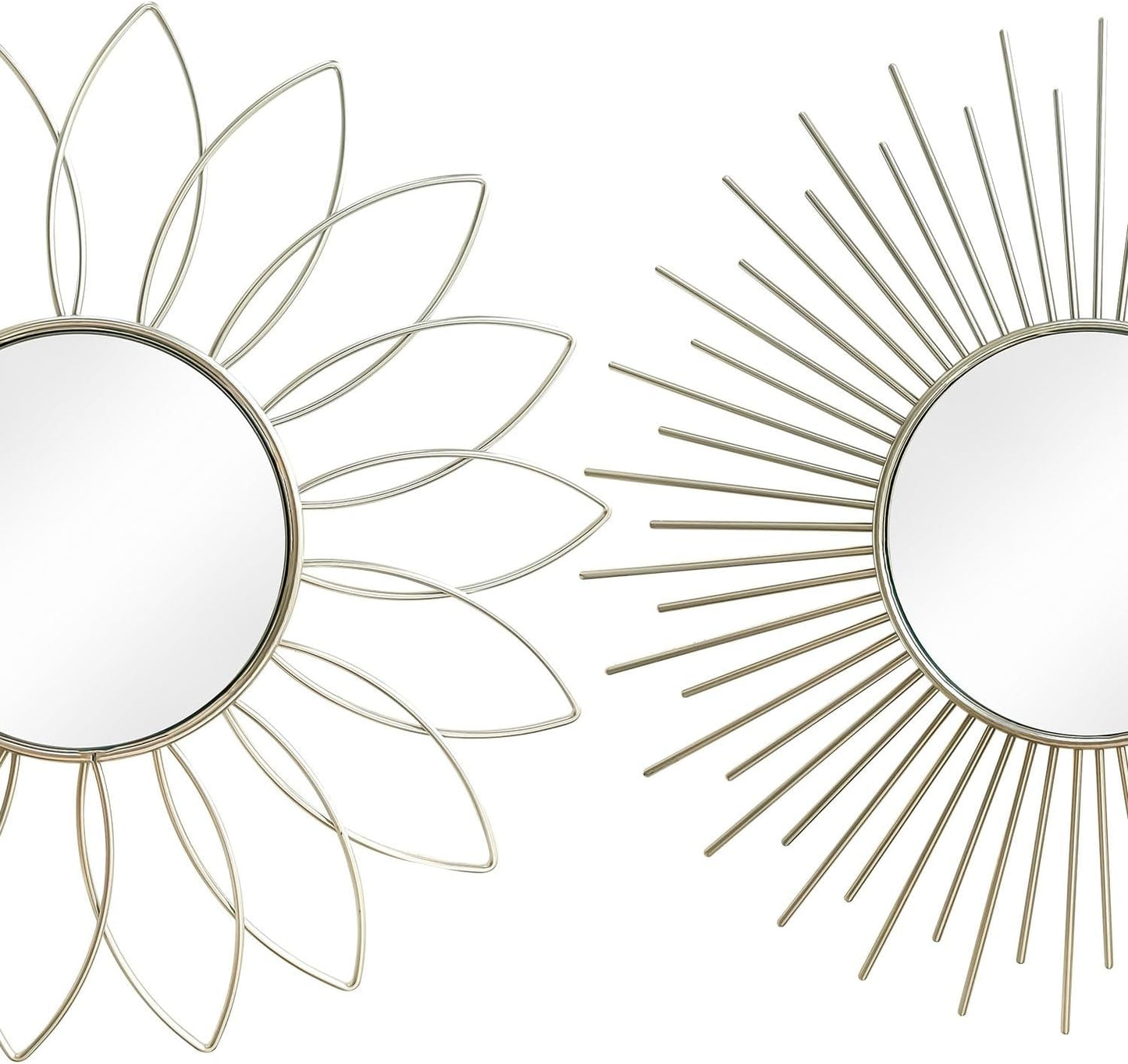 3 Pack Metal Mirrors for Wall Sunburst Wall Mirrors Home Décor Decorative Hanging Wall Art for Living Room Bedroom Entryway (Gold, Flower+Sunburst)