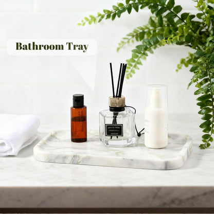 Marble Vanity Tray for Dresser Organizer, Travertine Bathroom Tray Countertop, Beige Decorative Serving Trays, Kitchen Sink Storage, Jewelry & Perfume Holder(Travertino Romano)