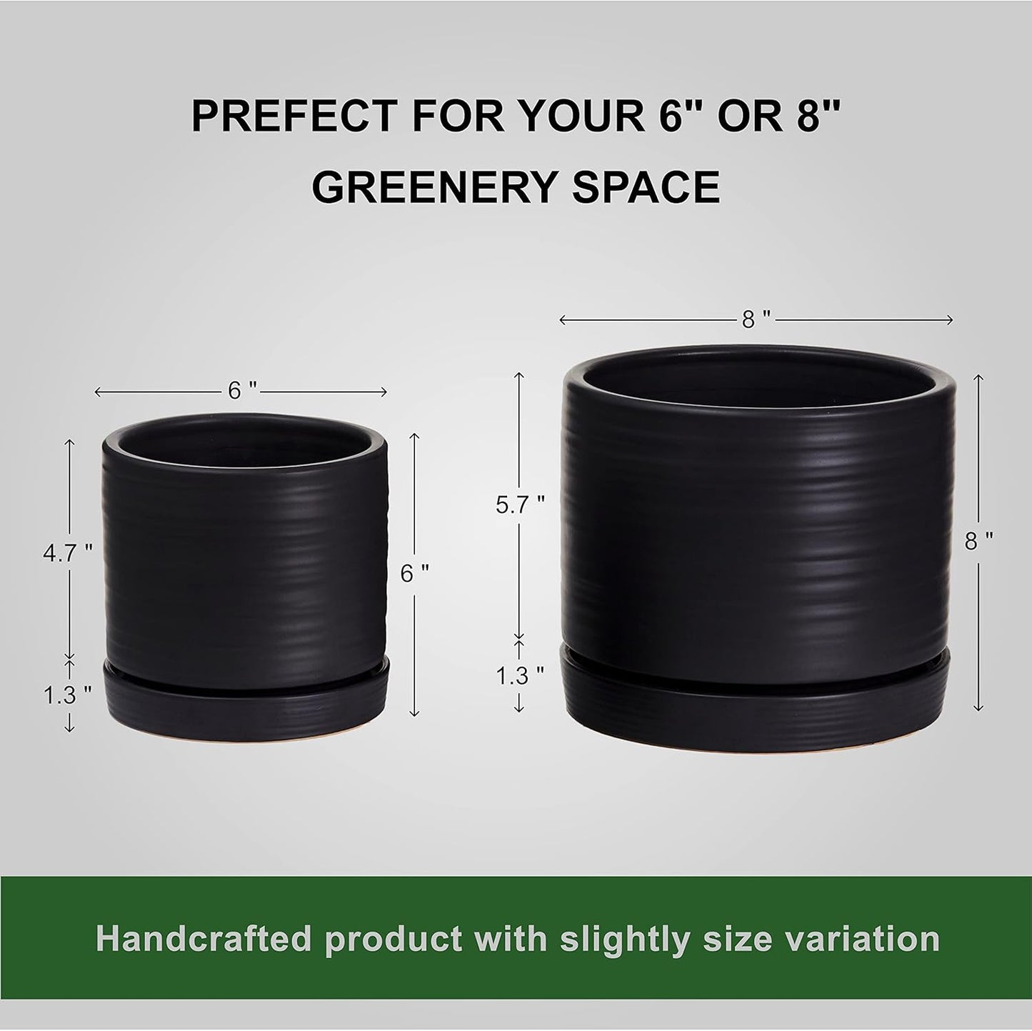 HERDUK 6 Inch Plant Pots, Ceramic Planter Pot with Drainage Hole & Saucer, Indoor/Outdoor Cylinder Round Planter Pot, Green & Beige