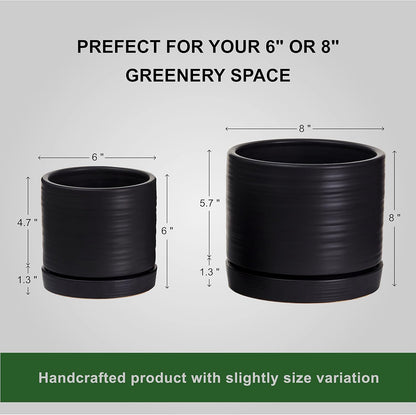 HERDUK 6 Inch Plant Pots, Ceramic Planter Pot with Drainage Hole & Saucer, Indoor/Outdoor Cylinder Round Planter Pot, Green & Beige