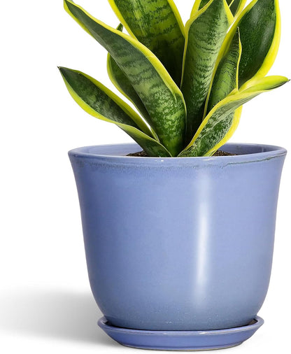 Ceramic Plant Pots - 12 Inch Pots for Plants Indoor Outdoor, Large Round Planter with Drainage Hole and Saucer, Modern Decorative Flower Pot, Home Garden Decor, House Warming Gifts, Blue