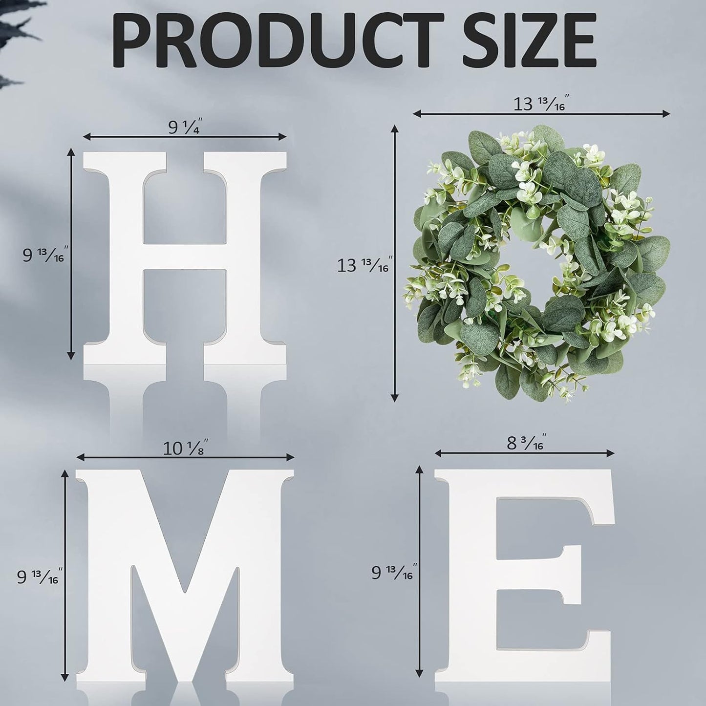 MAYICIVO Modern Wooden Home Sign with Artificial Eucalyptus Wreath, White and Beige, 13.81 inches Diameter, Wall Mount, MDF Wood, Plastic