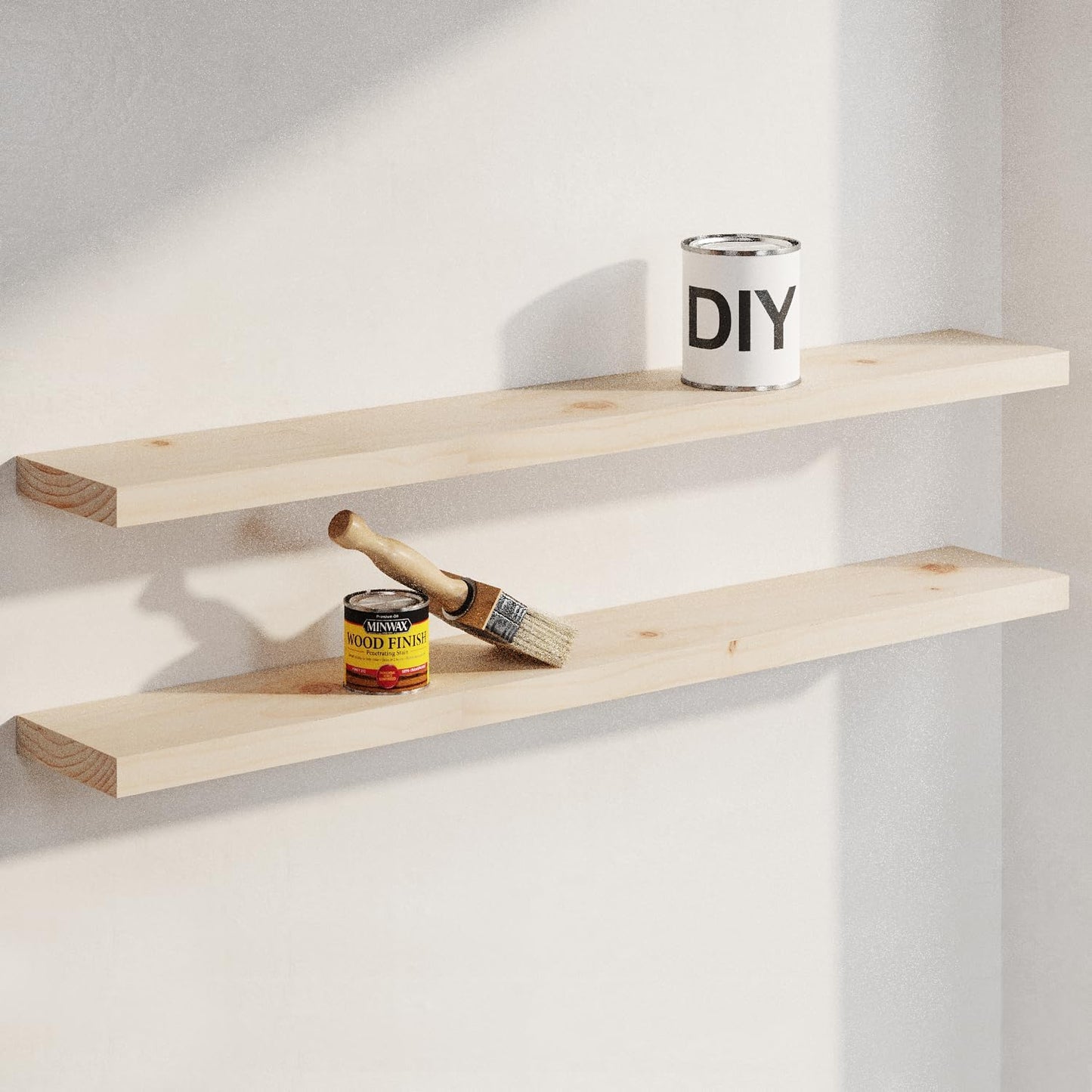 Homeforia 24 inch Natural Floating Shelf, High End Solid Real Wood 24inch Small Floating Shelves for Wall Mounted, Natural Wooden Floating Shelves, Heavy Duty Bracket, 24 X 6.5 X 1.75 in, Set of 2