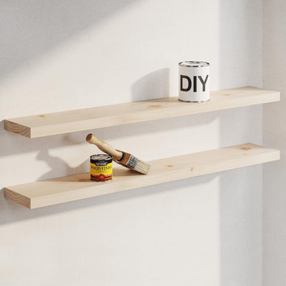 Homeforia 24 inch Natural Floating Shelf, High End Solid Real Wood 24inch Small Floating Shelves for Wall Mounted, Natural Wooden Floating Shelves, Heavy Duty Bracket, 24 X 6.5 X 1.75 in, Set of 2
