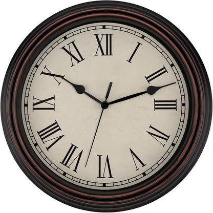 Foxtop Retro Silent Non-Ticking Round Classic Clock Quartz Decorative Battery Operated Wall Clock for Living Room Kitchen Home Office 12 Inch (Bronze)