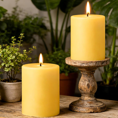2x5 Inch Beeswax Candles, 4 Packs, 100% Natural Beeswax Pillar Candles, 52 Hours Burn Time, Pure Emergency Candle Long Burning for Home Decor, Gift Sending, Smokeless & Dripless