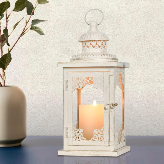 NEEDOMO 14.4" Lanterns Decorations Indoor, Hanging Candle Lantern Outdoor, Vintage Large Lantern Decor with Clear Glass, Metal Candle Holder for Home, Table, Patio, Rustic Farmhouse Wedding, Christmas