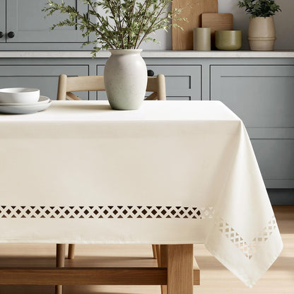 MIULEE Beige Rectangle Linen Polyester Tablecloth with Decorative Cutouts Spring Waterproof Stain Resistant & Shrink-Proof Table Cloth 52x70 inch Farmhouse Style for Dining Wedding and Outdoor