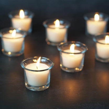 48-Pack Clear Glass Votive Candles – 10–12 Hour Long Burn, Unscented, Ivory, Bulk Set for Weddings, Events & Table Centerpieces – Hosley