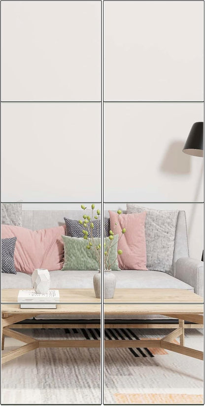 Ruomeng Home Gym Mirrors 12 Inch x 12Pcs Wall Mounted Mirror Glass Frameless Full Length Mirror Tiles for Home Gym, Bedroom, Door & Bathroom