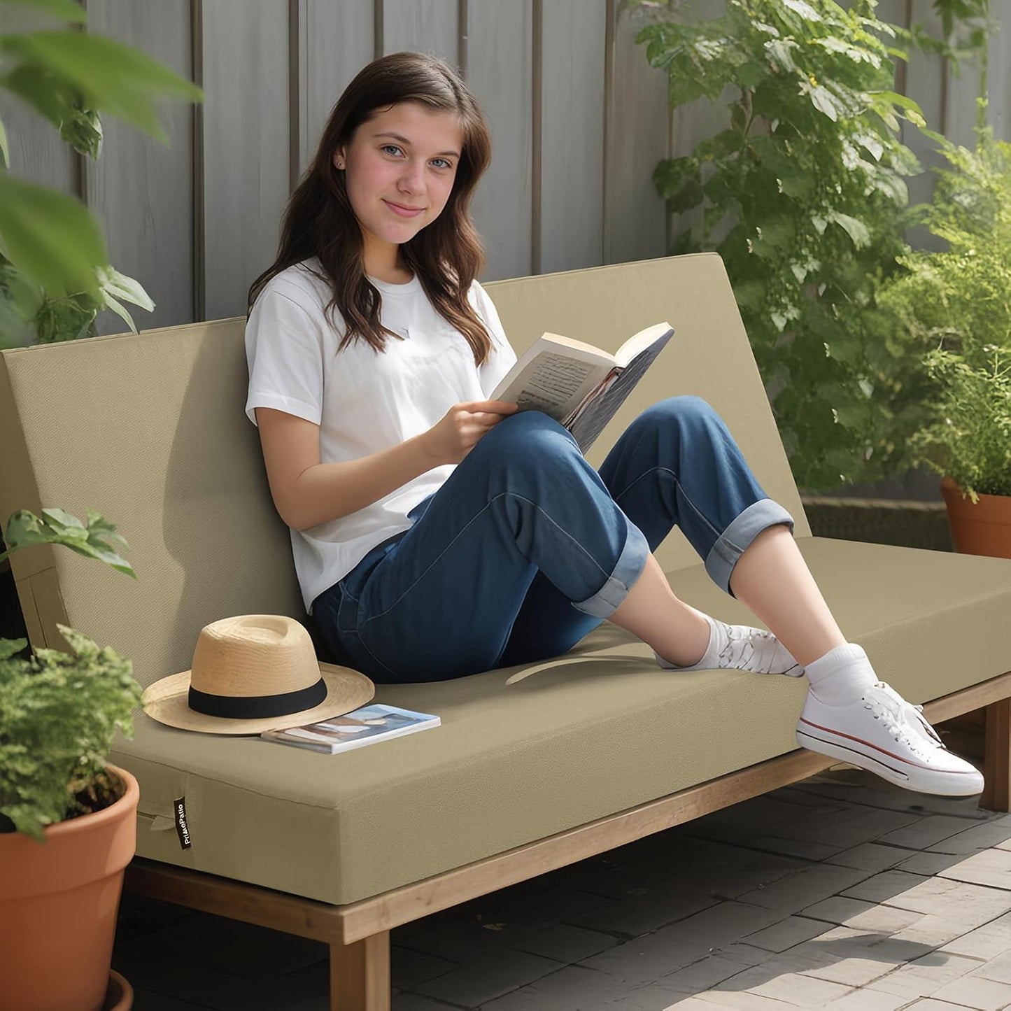 idee-home Outdoor Bench Cushion Waterproof, Bench Cushions for Outdoor Furniture, Patio Porch Swing Replacement Seat Pad with Ties for Garden Backyard, 48 x 18 Inch Red