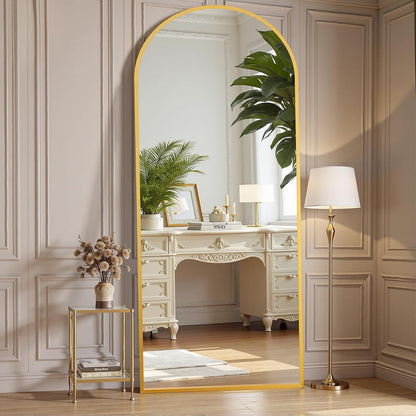 OLIXIS Black Arched Full Length Mirror 60"x16" for Bedroom, Full Body Mirror with Stand, Hanging or Leaning for Wall, Aluminum Alloy Thin Frame Floor Standing for Living Room