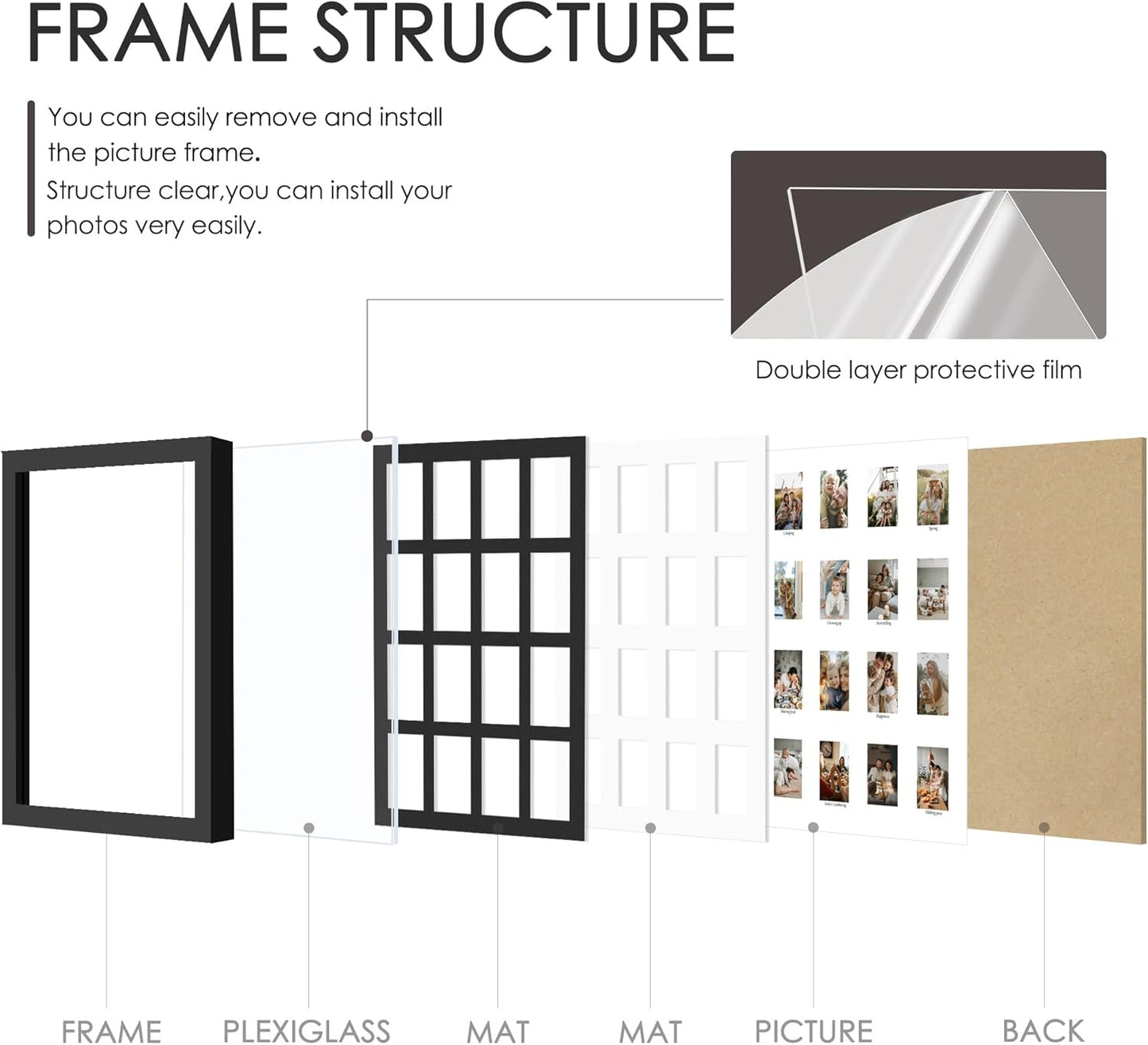 DUENPY 14x26 Collage Picture Frame 4x6 Collage Picture Frame Displays Twelve 4x6 inch Photos Available Horizontal Wall Mounting Display and Vertical Black - Colors B