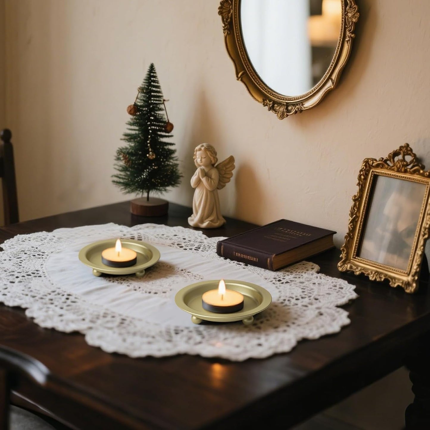 Black Candle Candlestick Holder Decor, 4.13 Inch Round Candles Tray Holders Set of 2, Iron Plate Candle Stand for Pillar Ball Candles, Metal Porta Velas for Home Decor Table Centerpiece