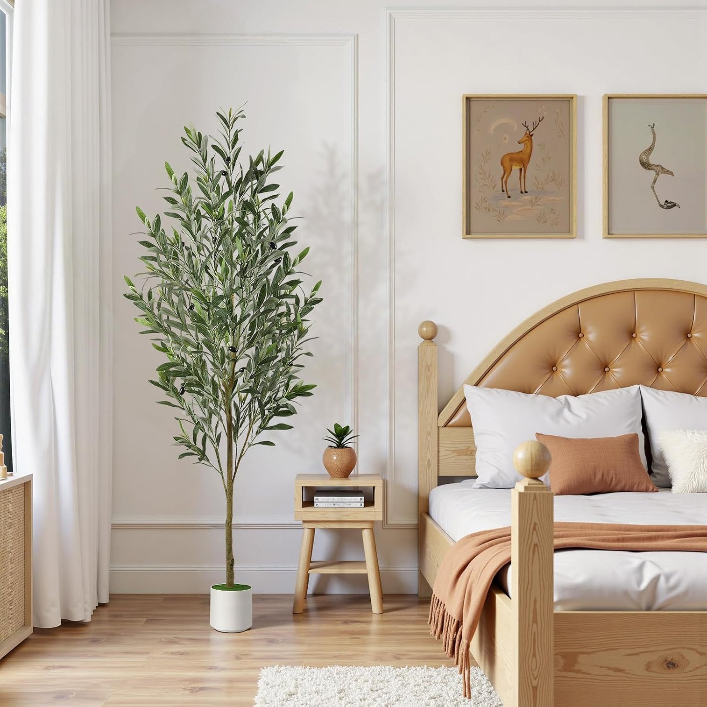 Alupssuc 6FT Artificial Olive Trees, Faux Silk Plant with Lively Artificial Trunk and Lifelike Fruits, Indoor Fake Potted Tree with White Planter for Modern Home Office Living Room Decor
