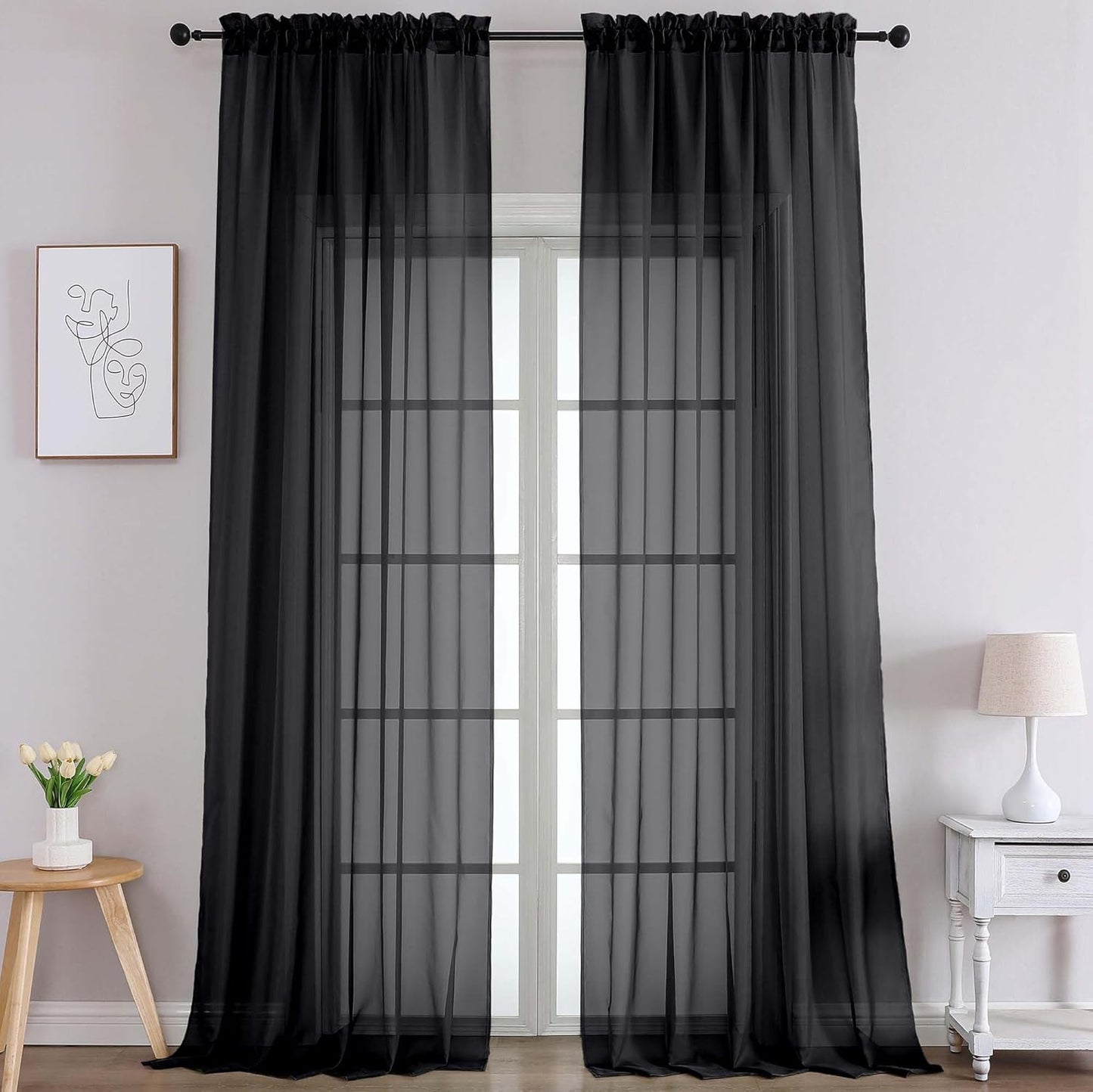Chyhomenyc Sheer White Valances for Windows 2 Pack, Small Window Curtains for Living Room Bathroom Cafe Laundry Basement, Modern Top Dual Rod Pocket Voile Curtain, 42W x 14L inches, White - Colors B